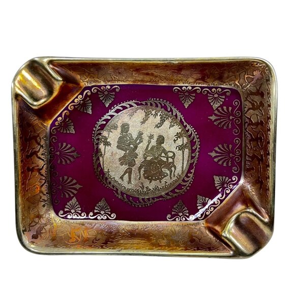 Vintage Decorative Ashtray Tirschenreuth Germany Romantic Silhouette Red Gold - Picture 2 of 11